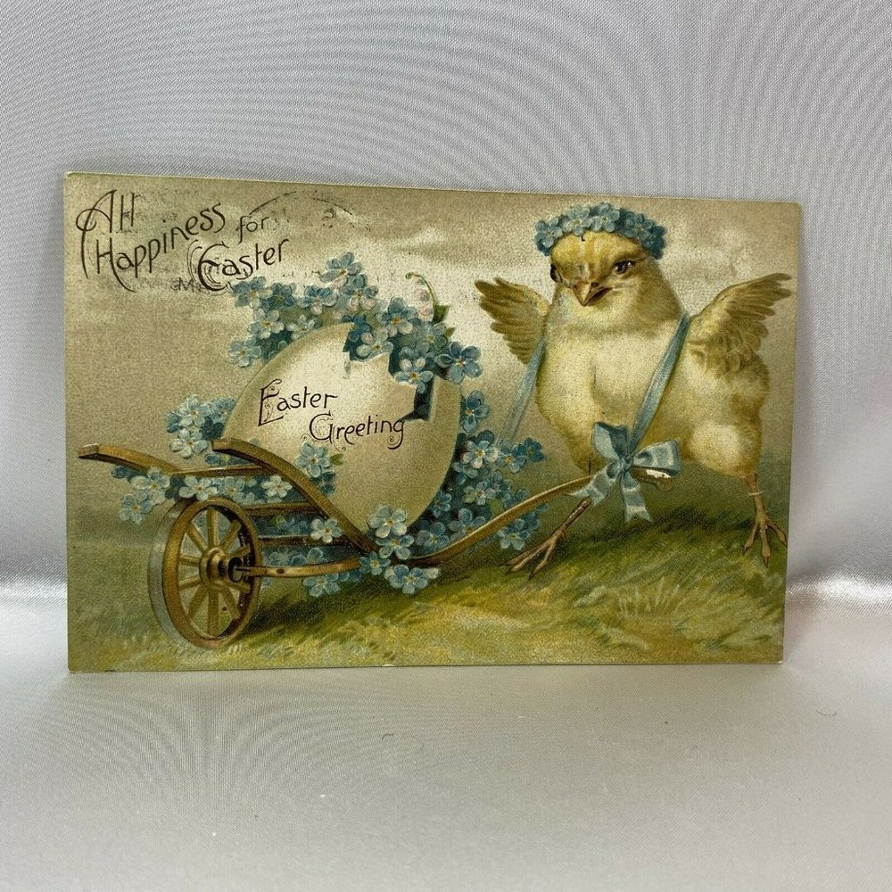 Vintage Postcard Easter Greetings Chick Egg